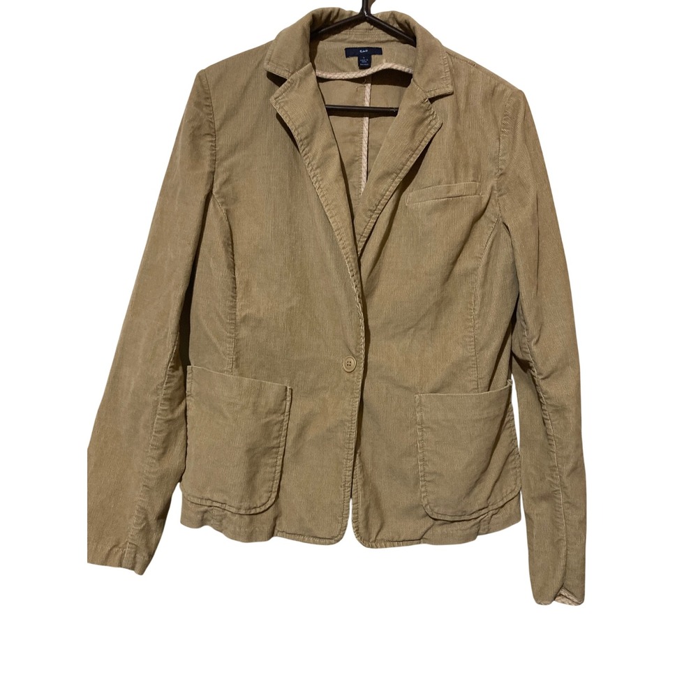 GAP Tan Corduroy Blazer Jacket Womens Large Khaki Single Button Academic Preppy